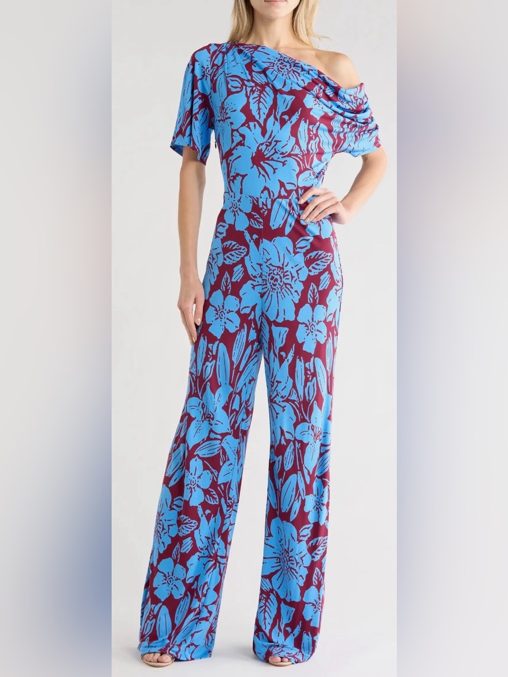 NEW Diane von Furstenberg Wittrock Floral One-Shoulder Short Sleeve Jumpsuit M